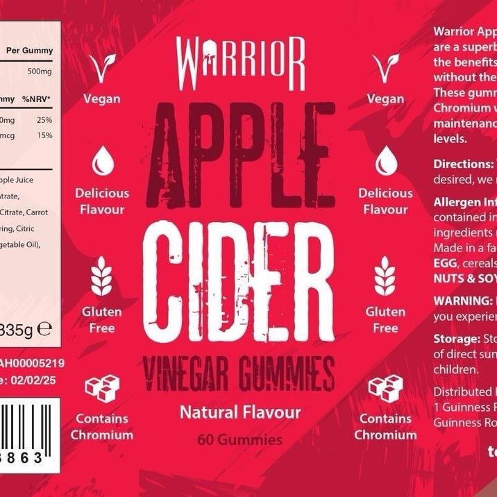 Warrior Apple Cider Vinegar Gummies – 1000 mg Per Serving – High Strength – Contains Vitamin C & Chromium, with Pomegranate Juice – ACV Vegan Gummy Supplement (60 Count)