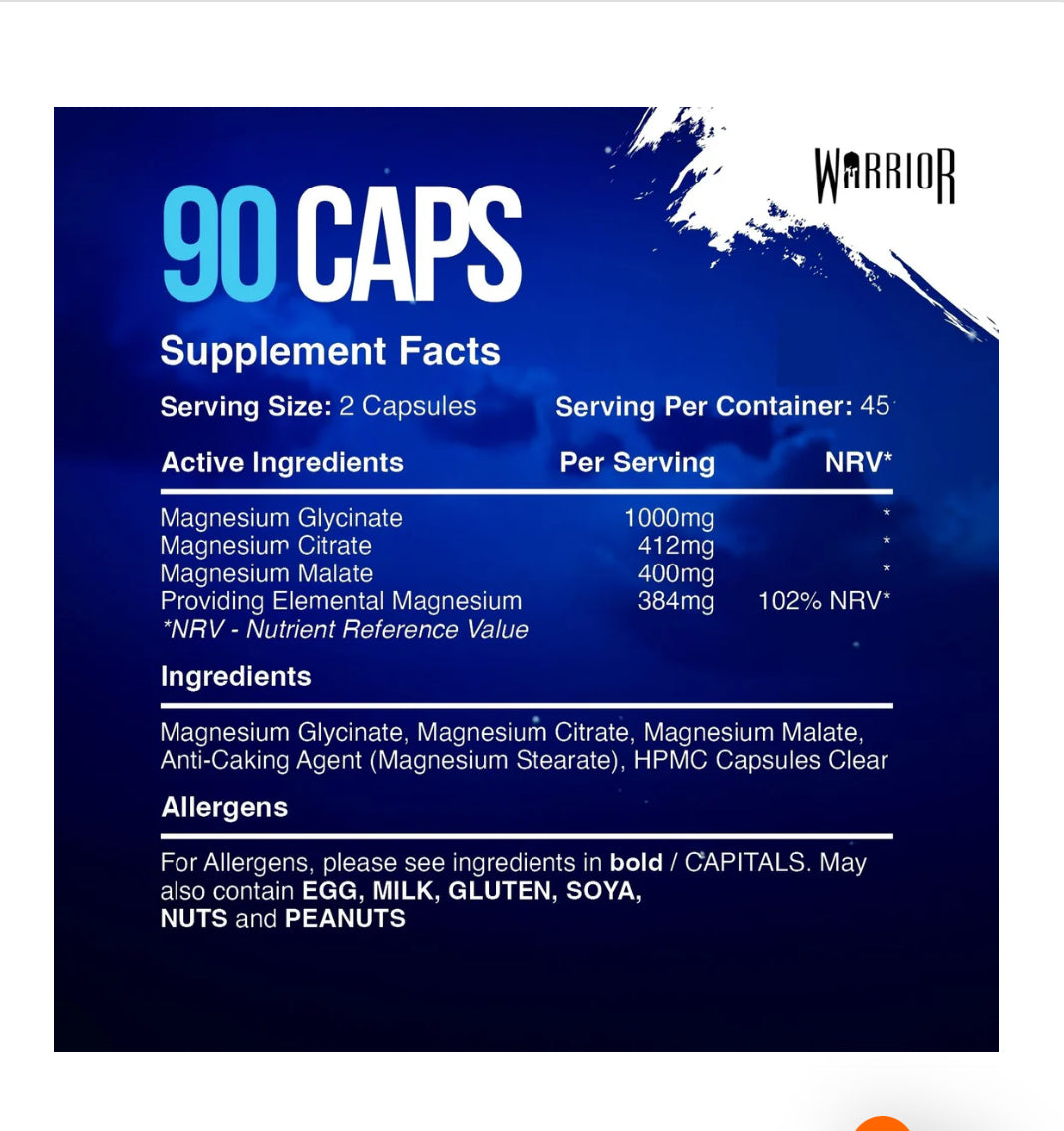 Warrior Magnesium Glycinate – 3-in-1 Capsules (90)